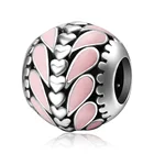 Christmas Gift Pink enamel 925 sterling silver heart Beads Charms for Bracelets
