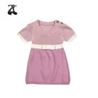 100% Cotton Children Sweater Round Neck Short Sleeve Little Girl Dress