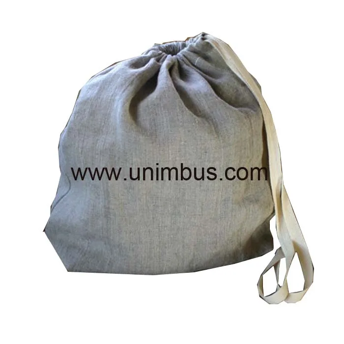recyclable mini linen tote bag with cotton cord drawstring for