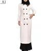 White office abaya style long muslim coat islamic clothing dress double-breasted ankle-length suit dress