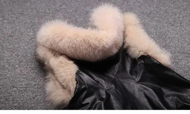 2014 the new explosion models in Europe and America big plush leather trim grass washed hooded sleeveless long vest