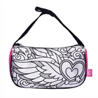 large two compartment colorful Female Grocery Cartoon Black Tote Bag With Zipper