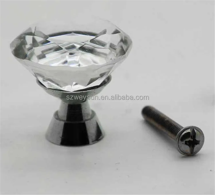 40mm claro en forma de diamante de cristal manija del armario de la