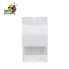Popular square window no printing logo plastic flat bottom stand up white kraft paper zipper bag without valve