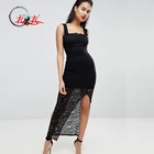 Women Clothing Square Neck Lace Maxi Dress With Thigh Split