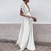 Casual Plus Size Summer Dresses Women Elegant Ruffles Dot Print Party Female Sexy Long Maxi Dress YY10187