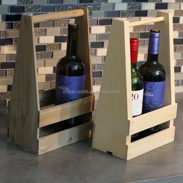 wine wood crate carrier-beer caddy-wooden basket box for gifts