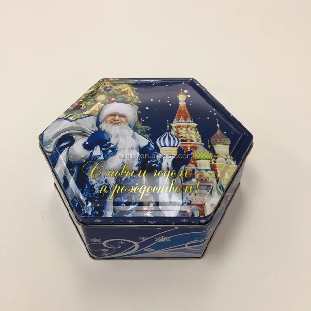 new design hexagon christmas gift packaging tin cans
