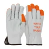 Economy Grade Top Garden Work Safety Hand Protection Grain Cowhide Leather Drivers Gloves with Hi Vis Fingertips