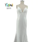 OEM Newly Silk Women Sexy Elegant White V-neck Wedding Dress with long train Maxi Dress