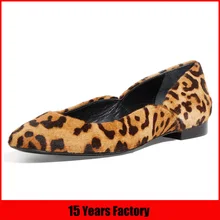 Factory wholesale discount women shoes leopard grain leather pointed toe flat heel ladies close shoes