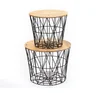 modern metal iron wire coffee table round side table with MDF wood cover