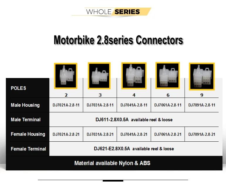 2p/3p/4p/6p/9p 2.8series automotive connector for motorcycle automotive connector for motorbike