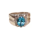 925 silver gemstone jewelry wholesale luxury classic zircon adjustable natural stone blue topaz wedding engagement ring man