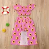 2019 hot selling baby clothes fashion pink flower design girls summer clothing sets