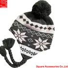 Custom Soft Warm Earflap Hood Beanie Hat for Girls Women Knitted Pom Pom Winter Hats