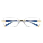CJ8718 latest rimles gentlemen optical frame with cut edge elegant blue light blocking resin lens reading glasses 2019