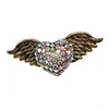 Gold Tone Angel Wings Brooch Rhinestone Heart Brooches Pins