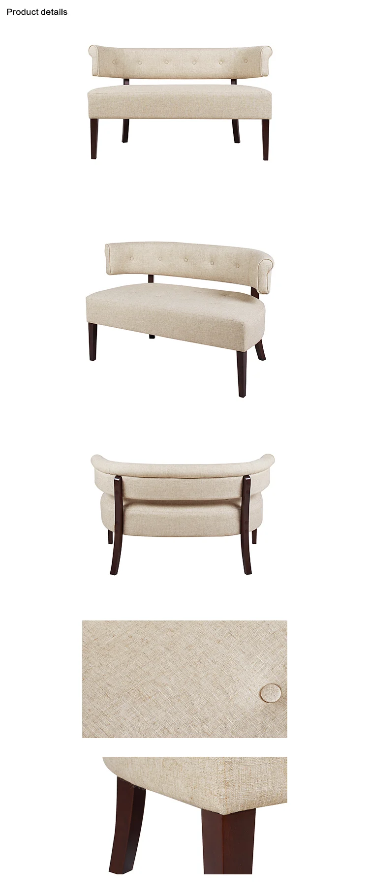 Hot Selling Oval Wooden Settee Sofa Furniture Jared Tufted Bench