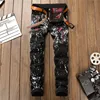 wholesale streetwear clothing patterned men super skinny black jeans with painting