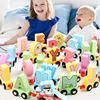 DIY early education handmade couple Letter Train wooden beads building blocks toy digital train threading bead puzzle