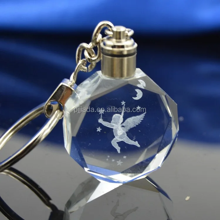 hot sale 3d laser engraving crystal glass keyring clear led