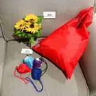 190T Polyester Heart Shape Folding Shopping Bag Foldable Grocery Bag With Separated Pouch