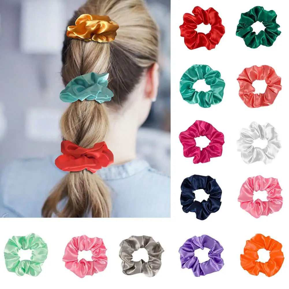 Satin Scrunchies Elastic Solid Color Hair Ponytail Holder Hair Scrunchy