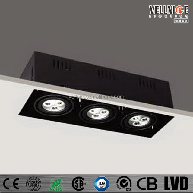 3 heads 9w trimless adjustable black square led recessed down