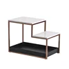 Hot Sale Square Marble Top Metal Tray Base 2 Tiers Small End Gold Finish Side Table