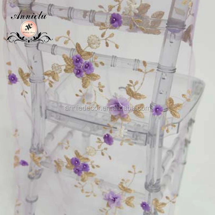 Fancy Pearl Embroidery Mesh Fabric Chiavari Protective Flower Wedding Chair Cover