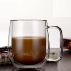 HT200009 Wholesale Custom Logo Large Capacity Transparent Double Wall Highball Glass Cup With Handle