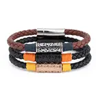 Custom Logo Wholesale Fashion Stainless Steel Clasp Handmade Genuine Mens Leather Bracelet