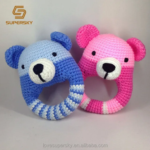 handmade baby shower gift amigurumi teddy bear baby rattle