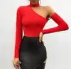 A1022T Women sexy design one shoulder long sleeve saree top blouses