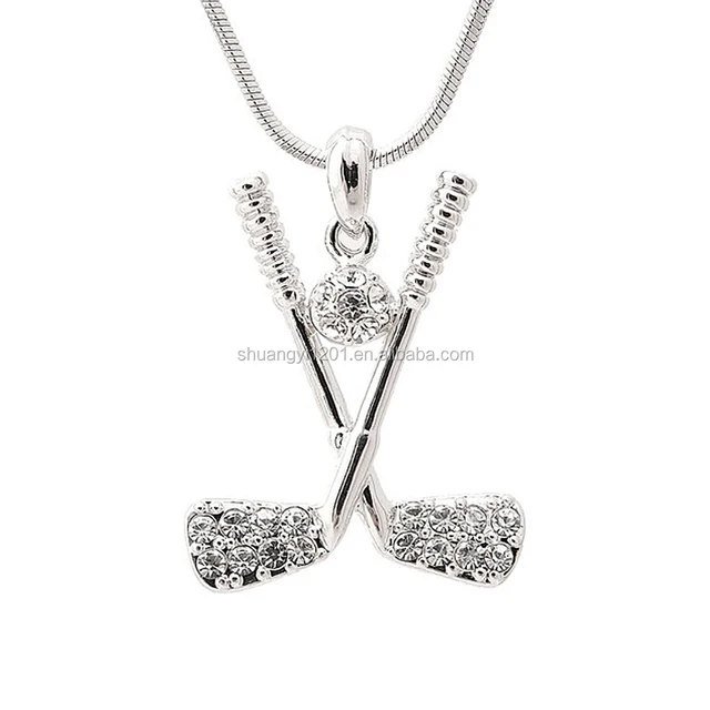 snake chain necklaces with golf club and ball crystal pendants