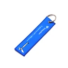 High Quality Custom Logo Embroidery Woven Keychain with Metal Keyrings