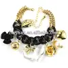 2014 new products fashion big black enamel pave link chain bracelet with multi charms