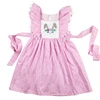 Wholesale Kids Clothes Easter Holiday Flower Bunny Appliqued Pom Pom Baby Girl Dress