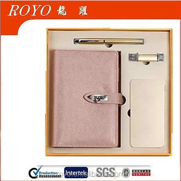 logo office stationery leather notebook gift set with phone usb