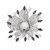 Fancy Grey rhinestone silver flower brooch saree pin with Pearl