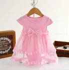 Wholesale baby girl's dress shortsleeve party skirt with bowknot.
