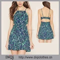 Adjustable Cami Strap Square Neck Leaf Print Dress,Chic Cutout Back Women Sex Dress