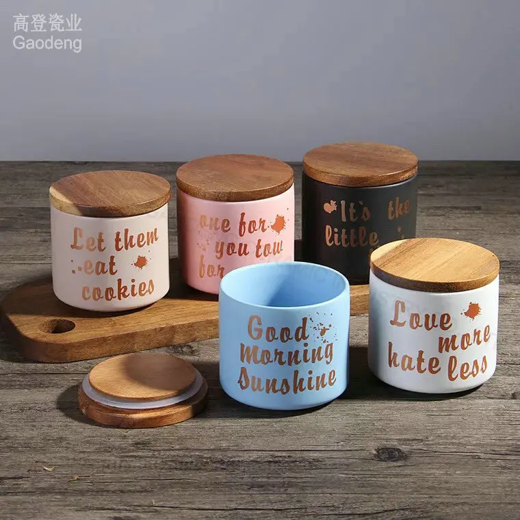 Ceramic Tea Canister Ceramic Storage Jar with Bamboo Lid Food Jar Kitchenware Sets