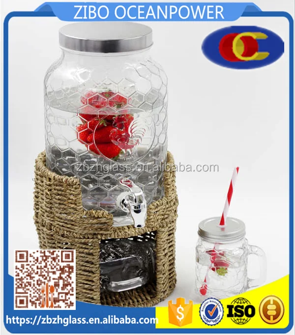 glass beverage dispenser jar glass bottle cock pattern with