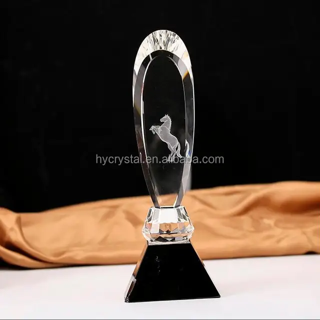 pujiang k9 crystal clear engraving logo award trophy with black