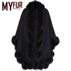 2017 Lady Shawl With Genuine Rabbit Fur Cloak Pashmina