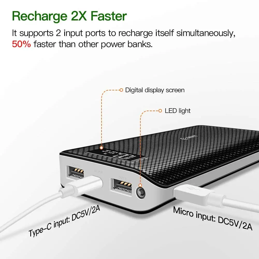 New product power bank 20000mah fast charging power banks zmnt PD 18W powerbank built-in 2 charging cables Settpower PB165 - ANKUX.COM
