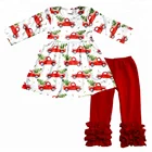 Hot sale Christmas tree red truck dog toddler girl clothing set