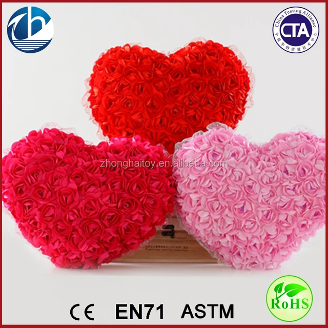 rose love heart shape plush wedding pillow cushion for valentine